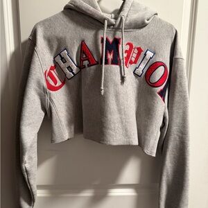 Champion Heather Gray Hoodie with Red Logo